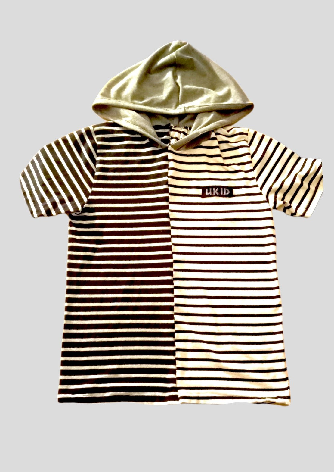 Split Striped Hooded T-Shirt with pockets